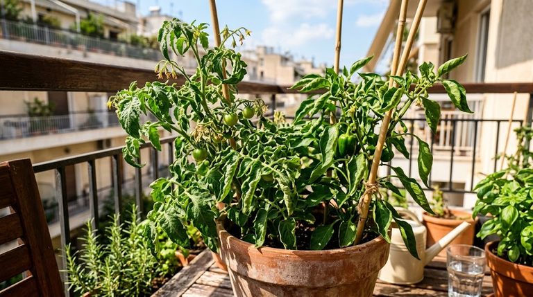 Balcony plant leaves curling in container pots