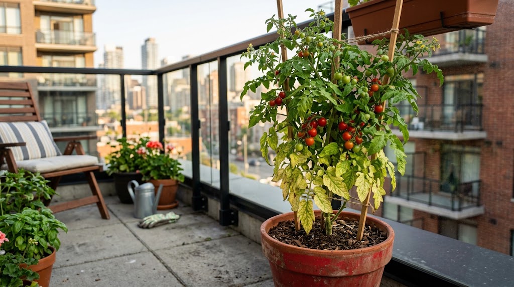 balcony tomato leaves